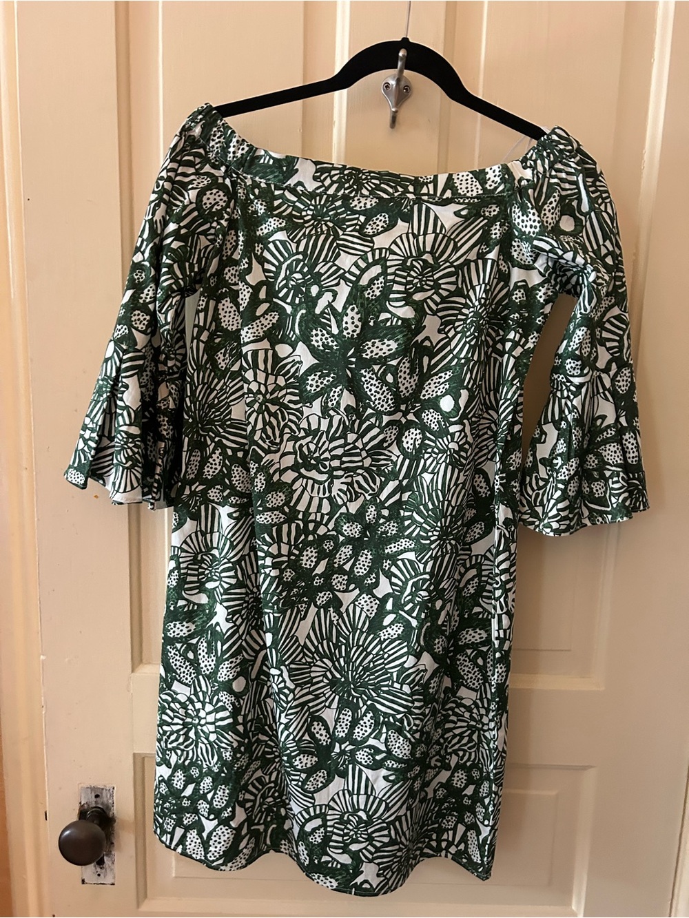 H&M Off-Shoulder Green Floral Print Women’s shift Dress 6
